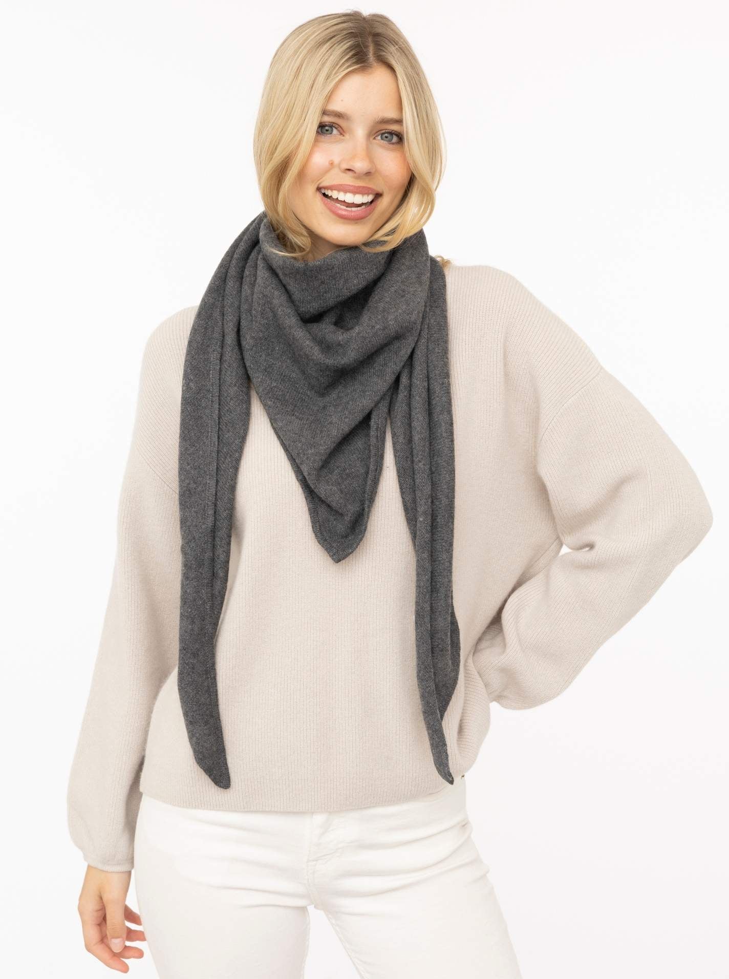💕 Zwillingsherz Dreieckstuch "100 % Cashmere" Kaschmir Anthrazit