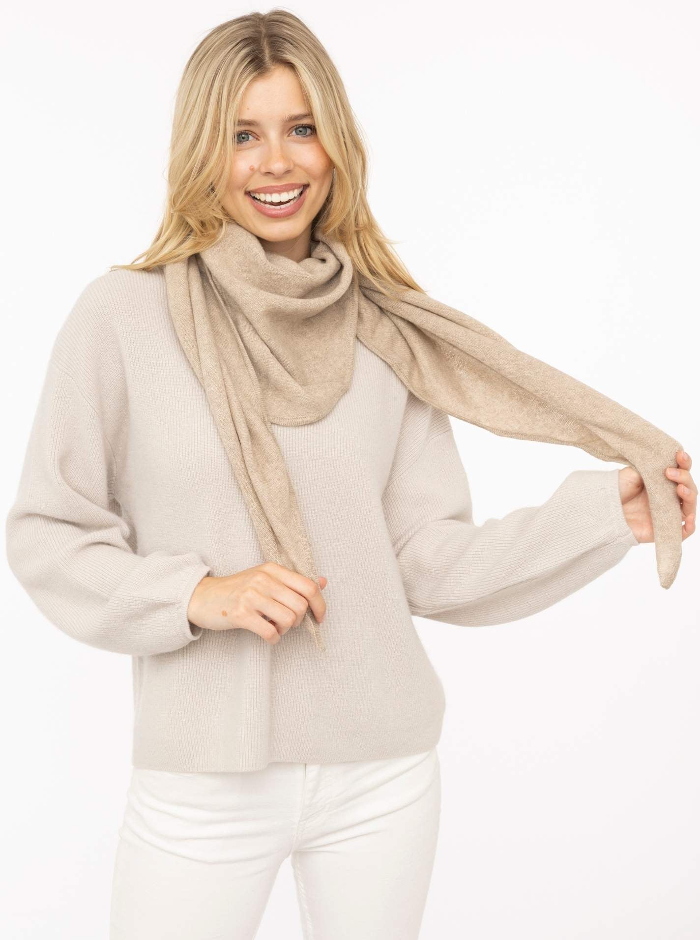 💕 Zwillingsherz Dreieckstuch "100 % Cashmere" Kaschmir Mittelbeige