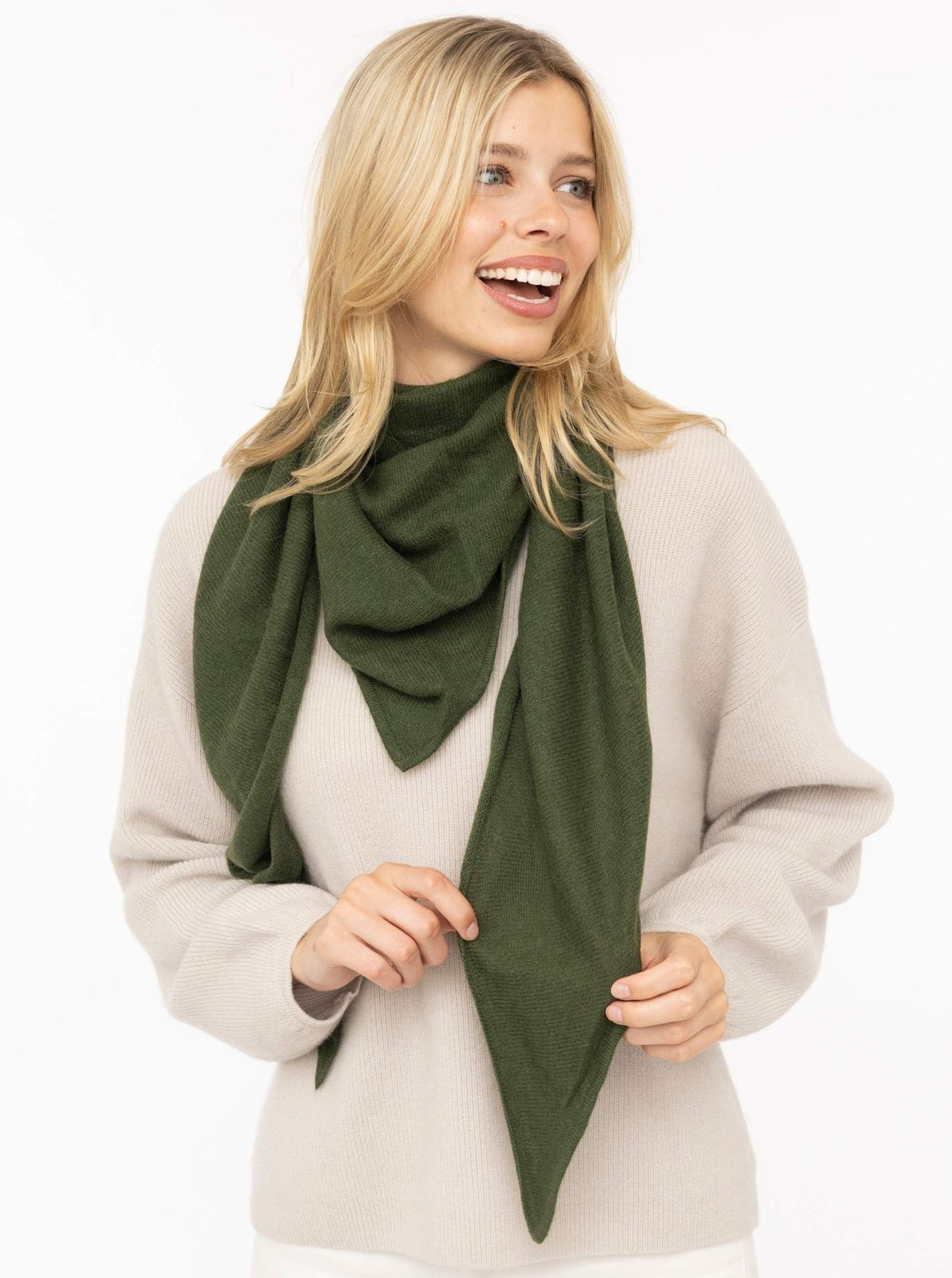 💕 Zwillingsherz Dreieckstuch "100 % Cashmere" Kaschmir Olive
