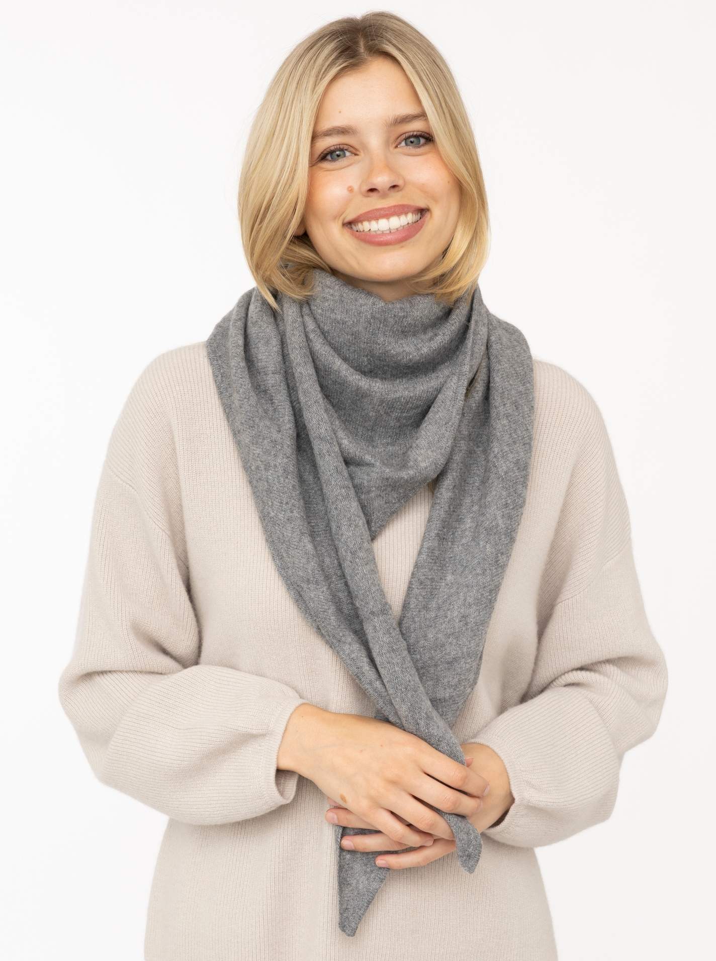 💕 Zwillingsherz Dreieckstuch "100 % Cashmere" Kaschmir Mittelgrau