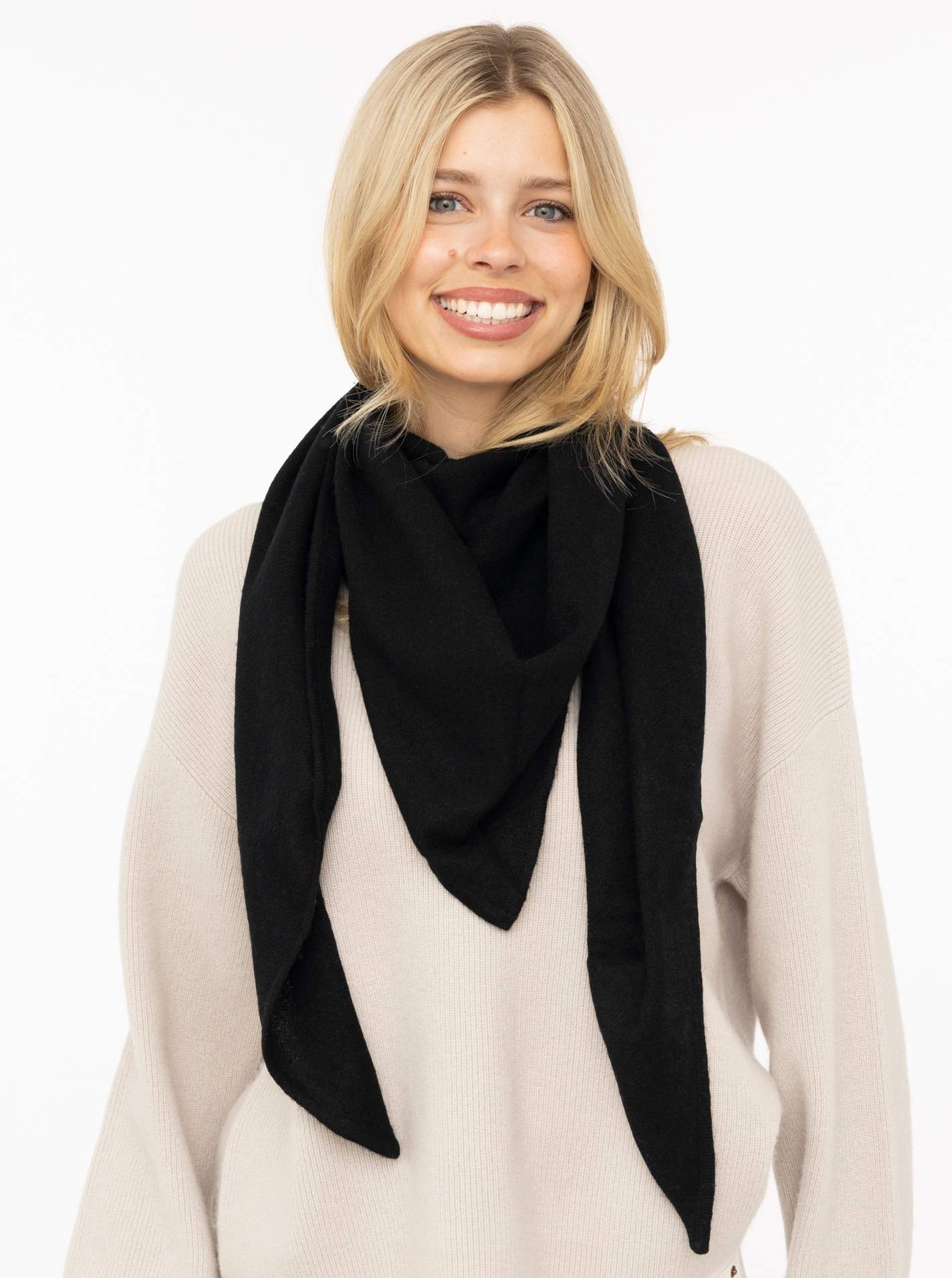 💕 Zwillingsherz Dreieckstuch "100 % Cashmere" Kaschmir Schwarz