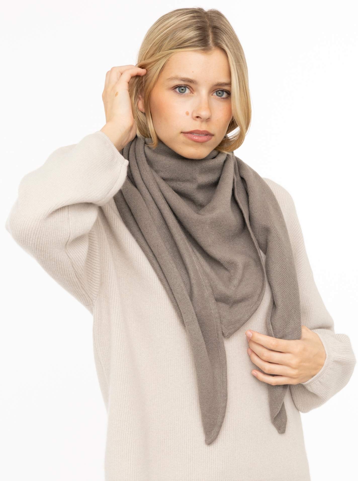 💕 Zwillingsherz Dreieckstuch "100 % Cashmere" Kaschmir Taupe