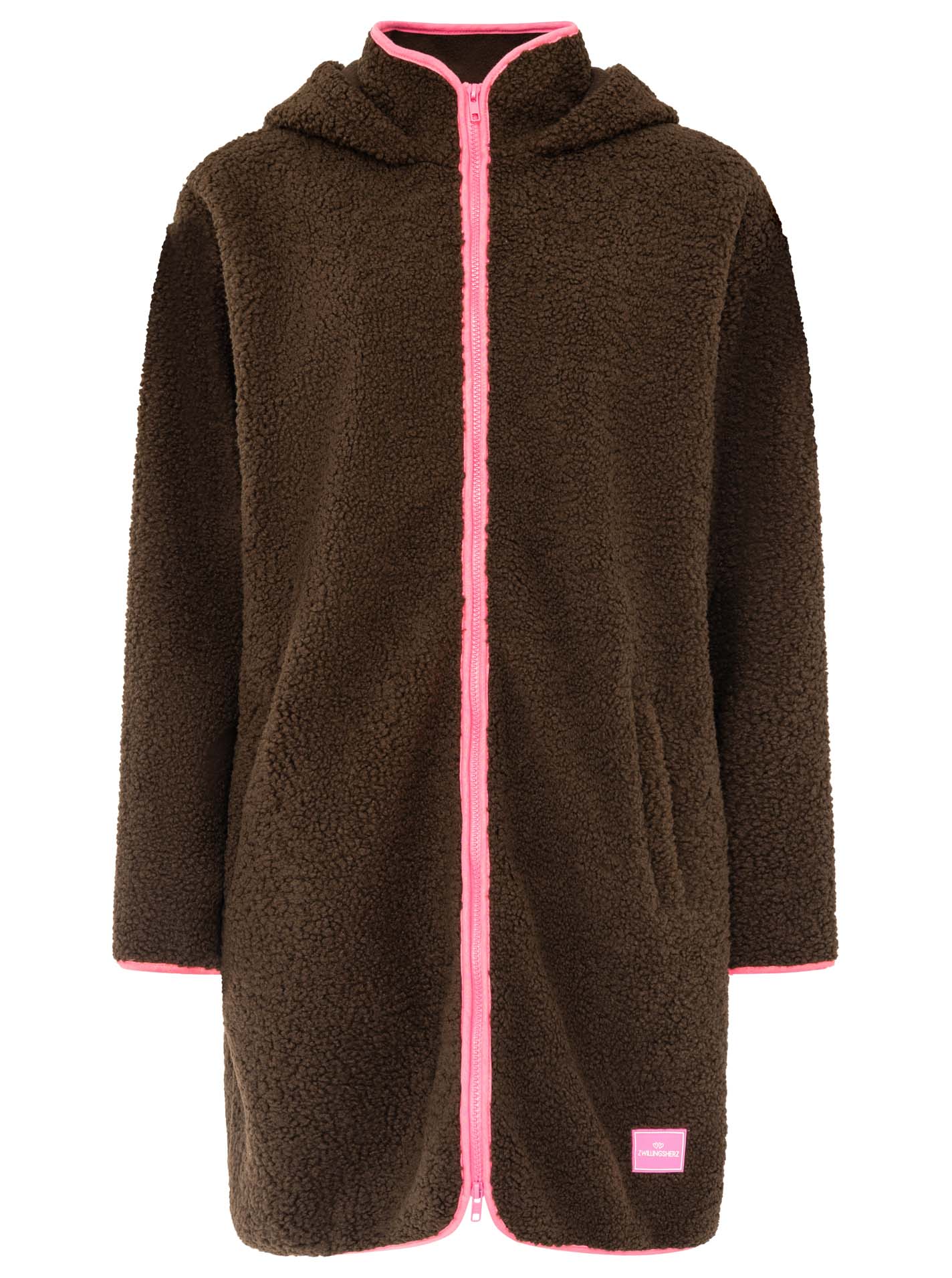💕 Zwillingsherz Teddy Hoodiemantel "ZH Stick" Braun