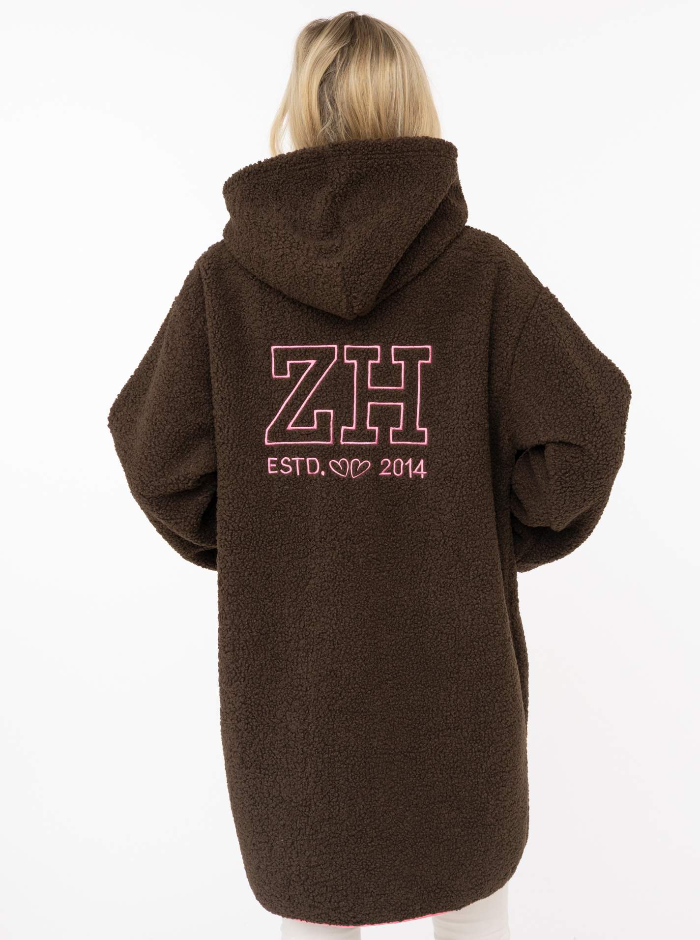 💕 Zwillingsherz Teddy Hoodiemantel "ZH Stick" Braun
