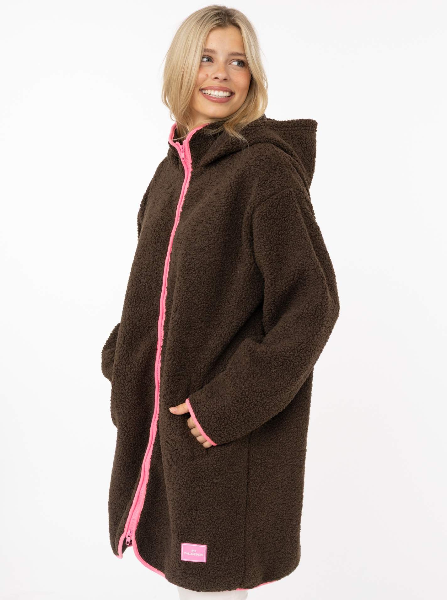 💕 Zwillingsherz Teddy Hoodiemantel "ZH Stick" Braun