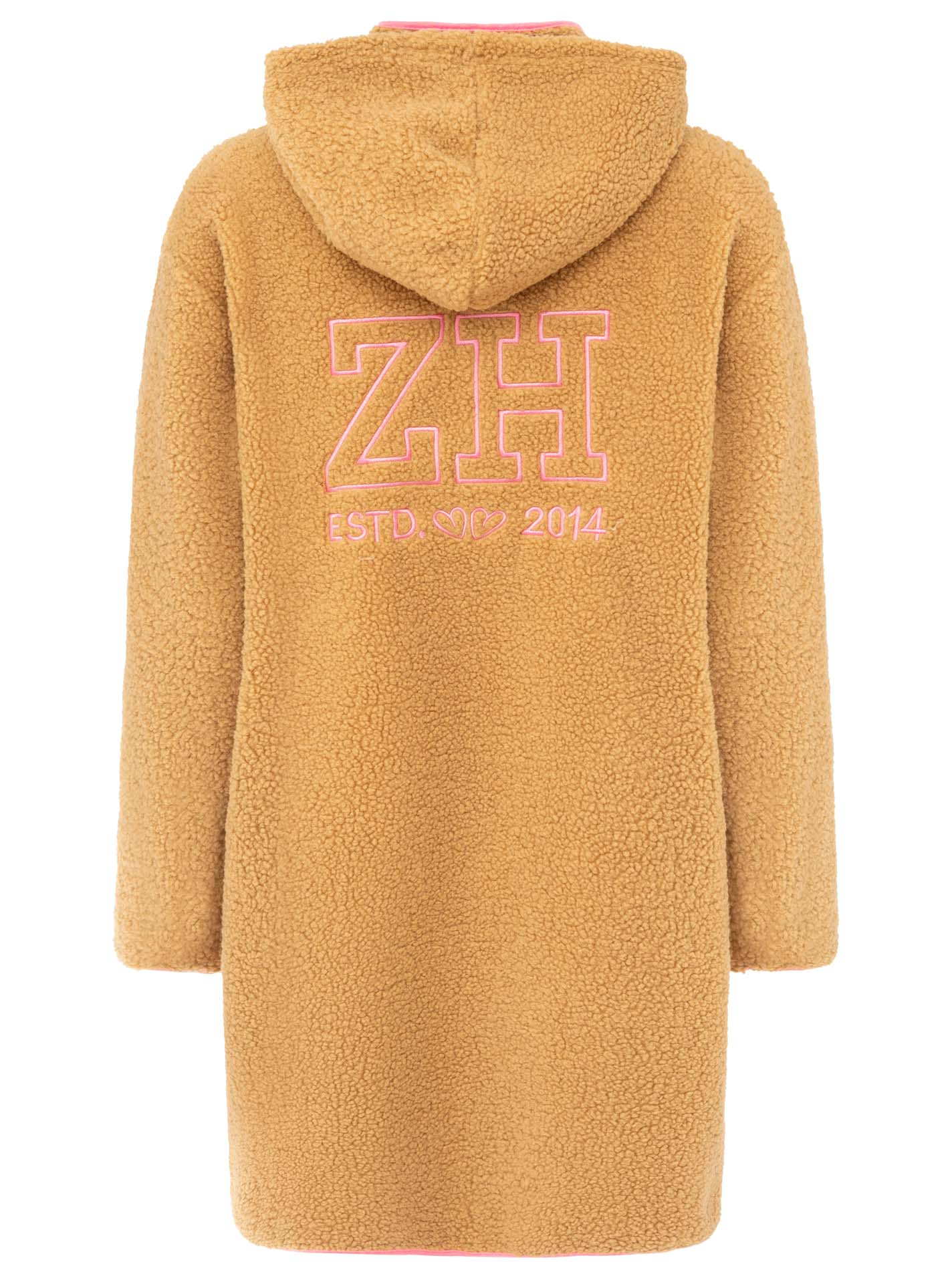 💕 Zwillingsherz Teddy Hoodiemantel "ZH Stick" Mittelbeige