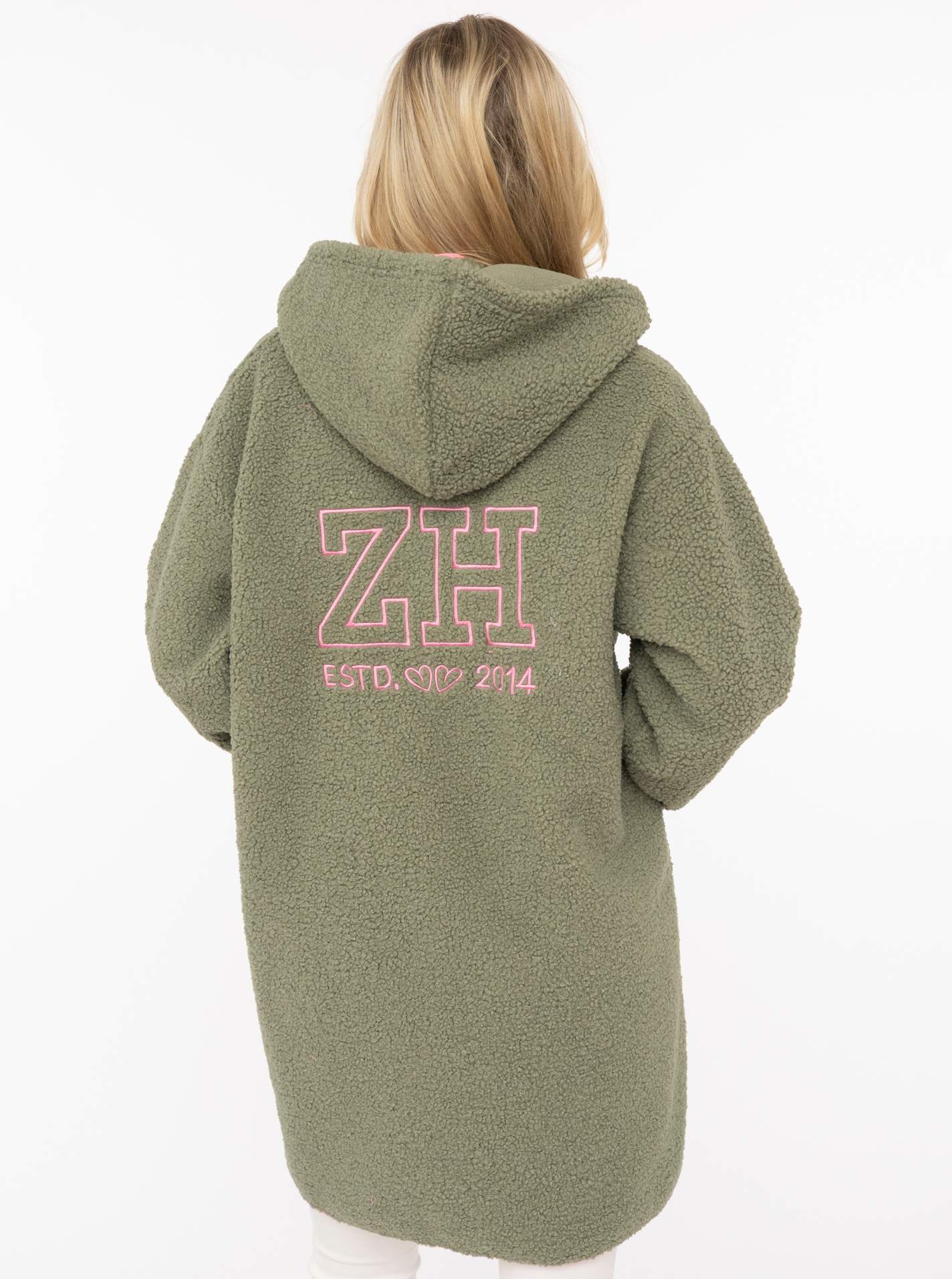 💕 Zwillingsherz Teddy Hoodiemantel "ZH Stick" Olive