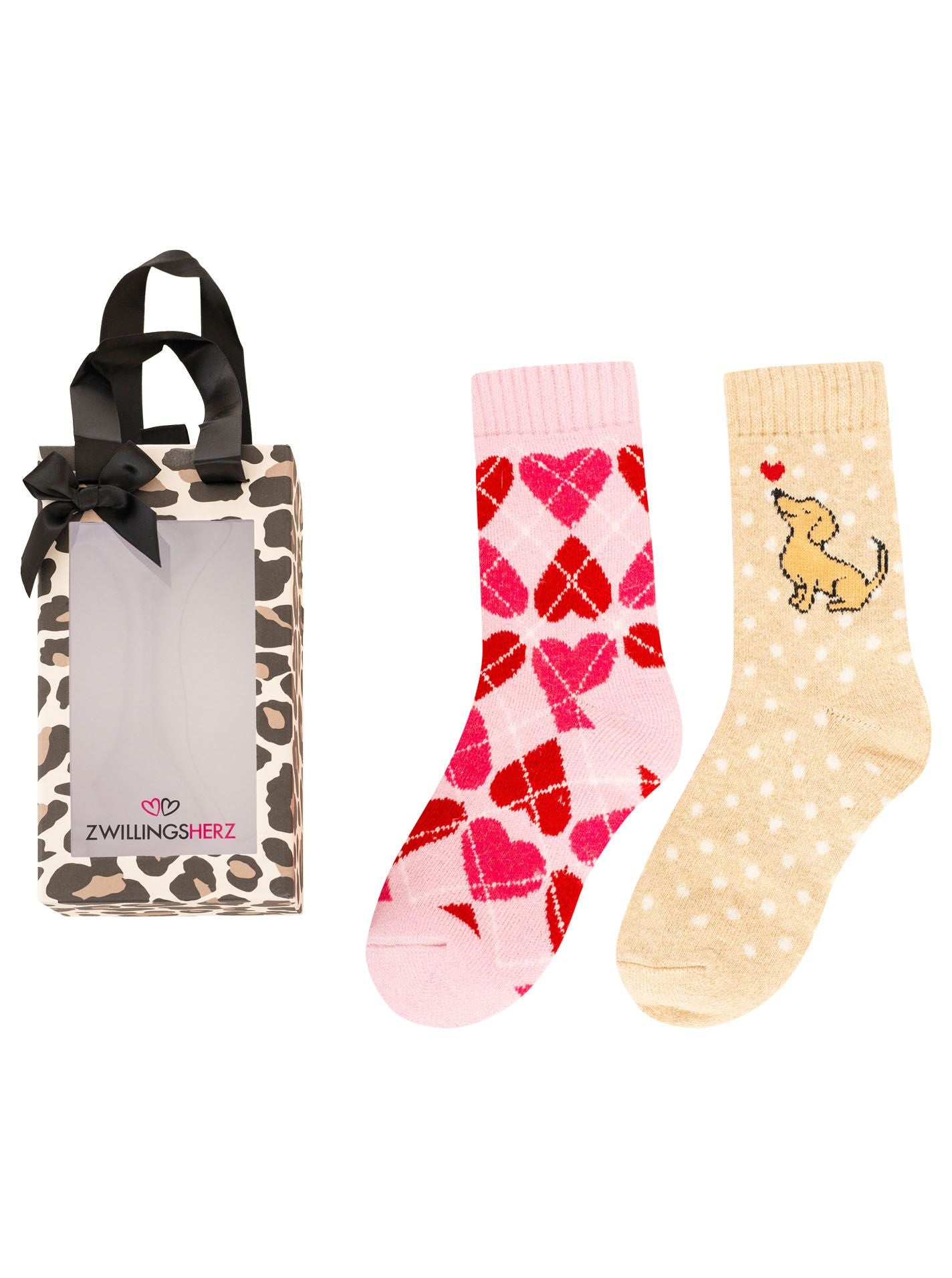 💕 Zwillingsherz Socken 2er Pack Gifting Box Socken "Love & Hearts" Beige