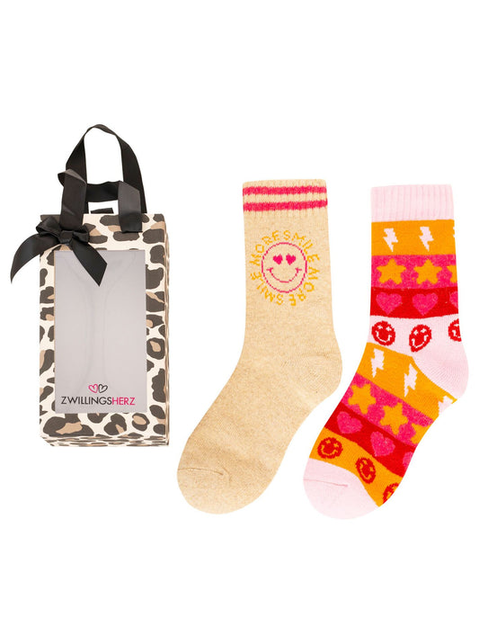 💕 Zwillingsherz Socken 2er Pack Gifting Box Socken "Happy Mood" Beige