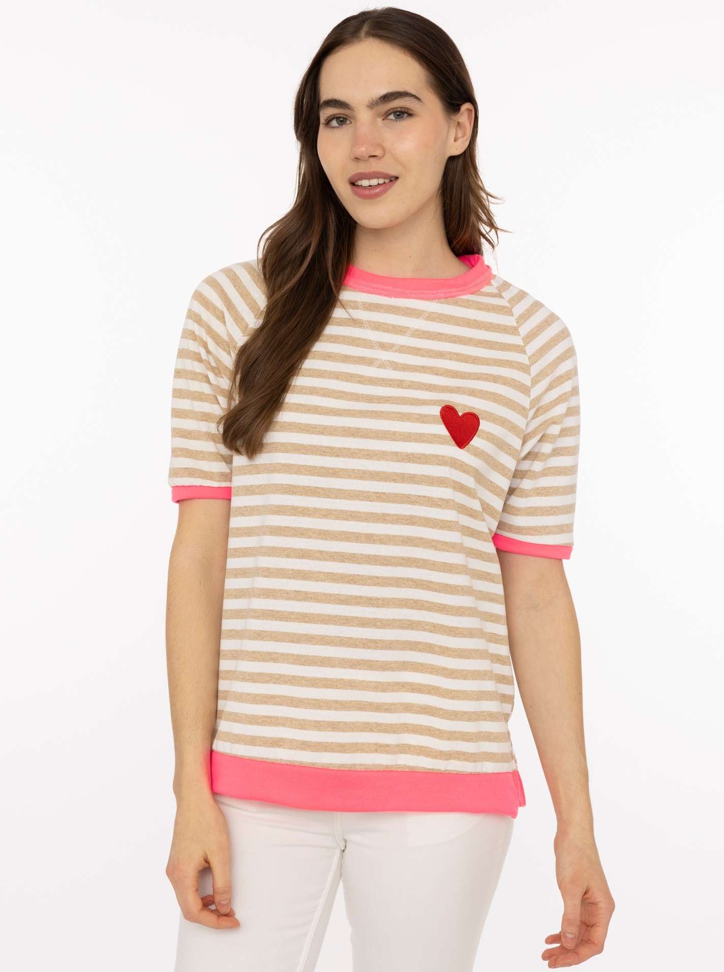 💕 Zwillingsherz Shirt "Streifen & Herz" Beige
