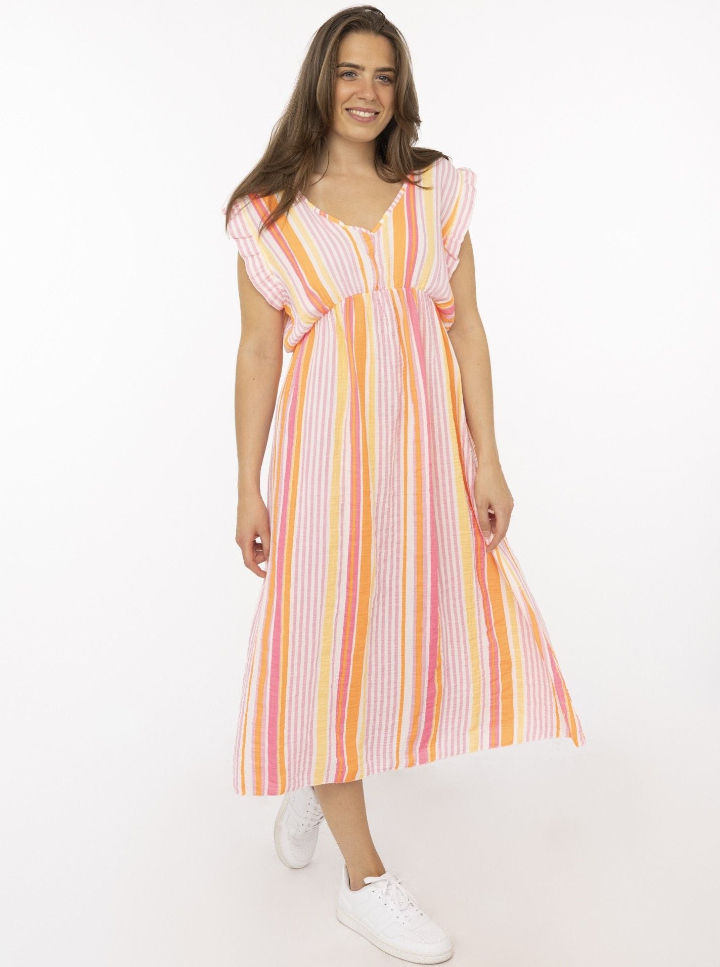 💕 Zwillingsherz Musselin Kleid "Sommer Streifen" Orange