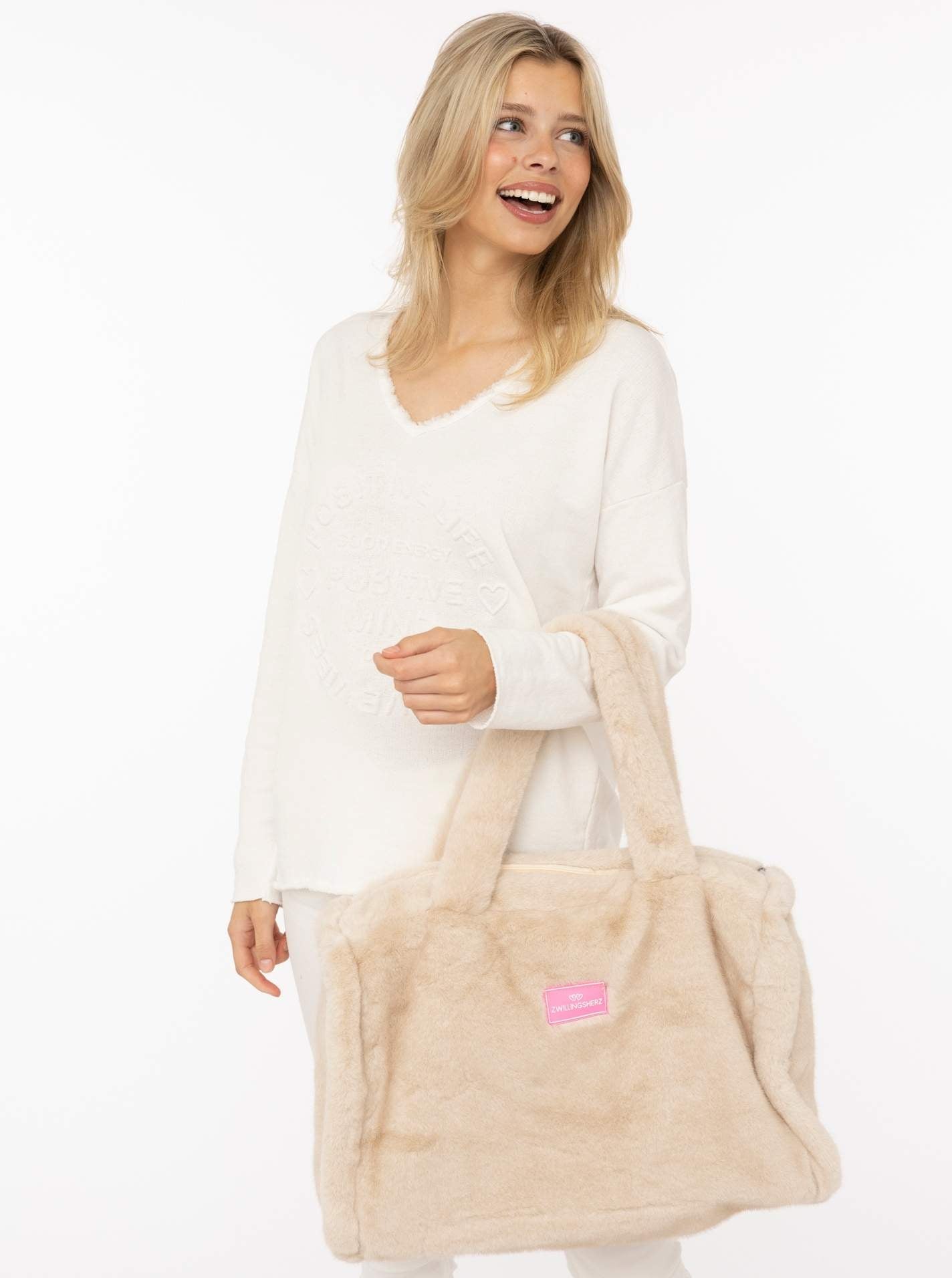 💕 Zwillingsherz Shopper XXL Fake Fur "Samtweich" Beige