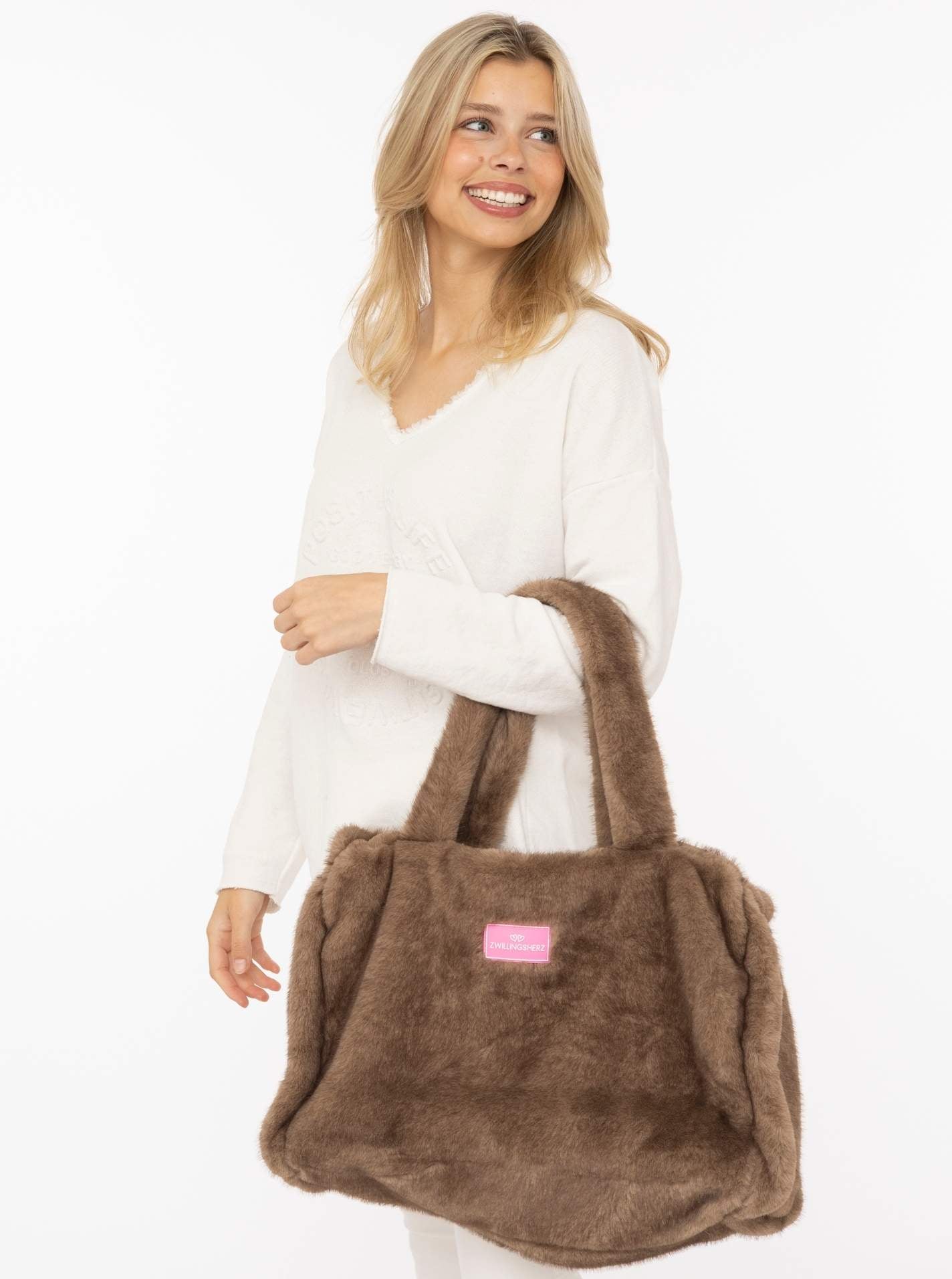 💕 Zwillingsherz Shopper XXL Fake Fur "Samtweich" Camel