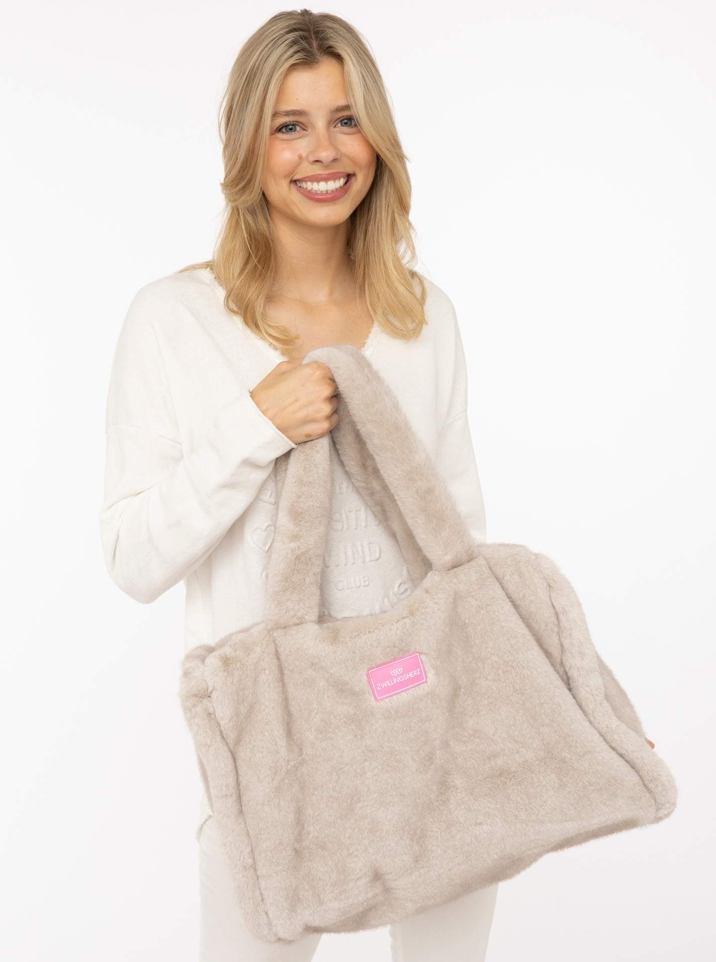 💕 Zwillingsherz Shopper XXL Fake Fur "Samtweich" Grau