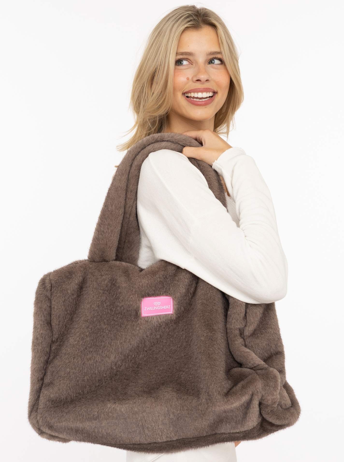 💕 Zwillingsherz Shopper XXL Fake Fur "Samtweich" Taupe