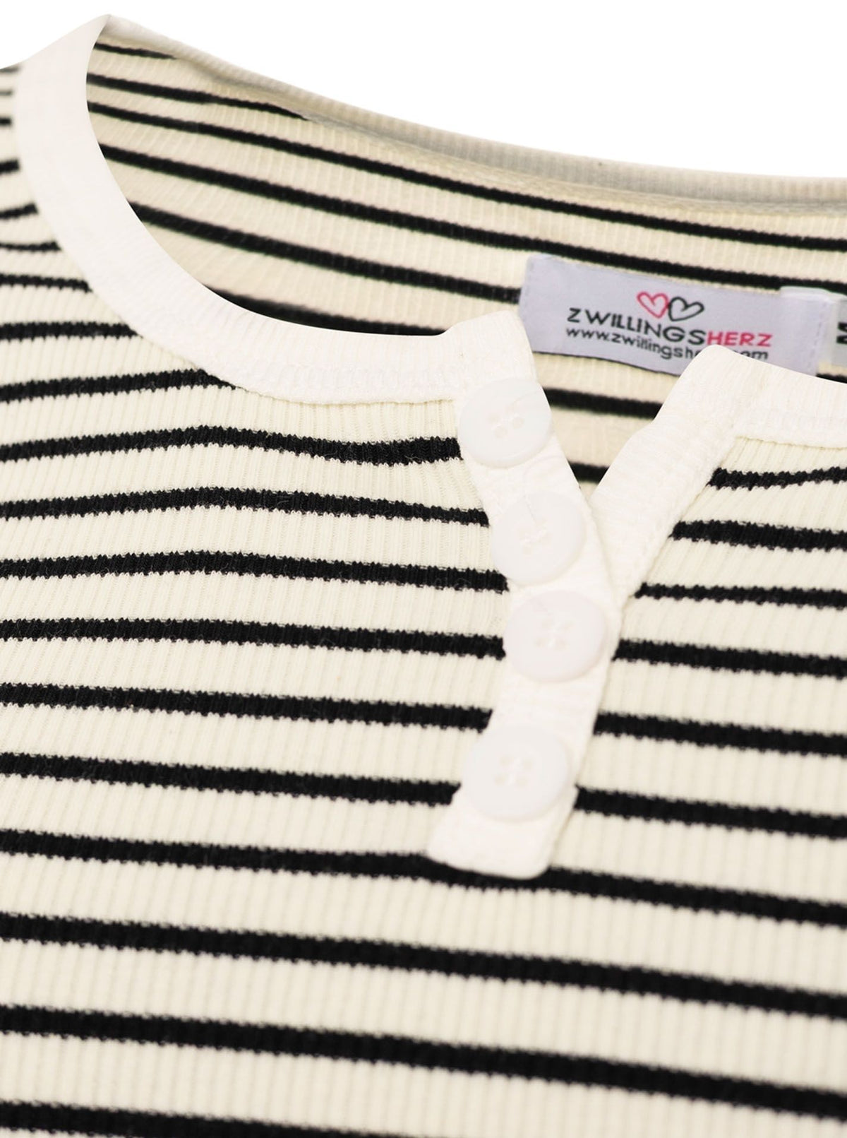 💕 Zwillingsherz Langarm Shirt Lounge Feine Rippe "ZH Streifen" Weiß