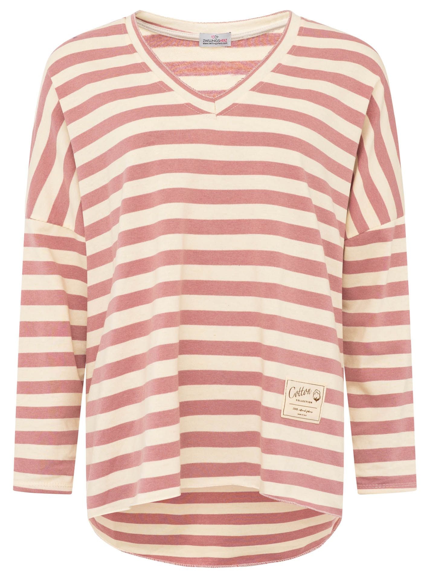 💕 Zwillingsherz Sweatshirt "Stripes" Sweater Oversize Altrosa