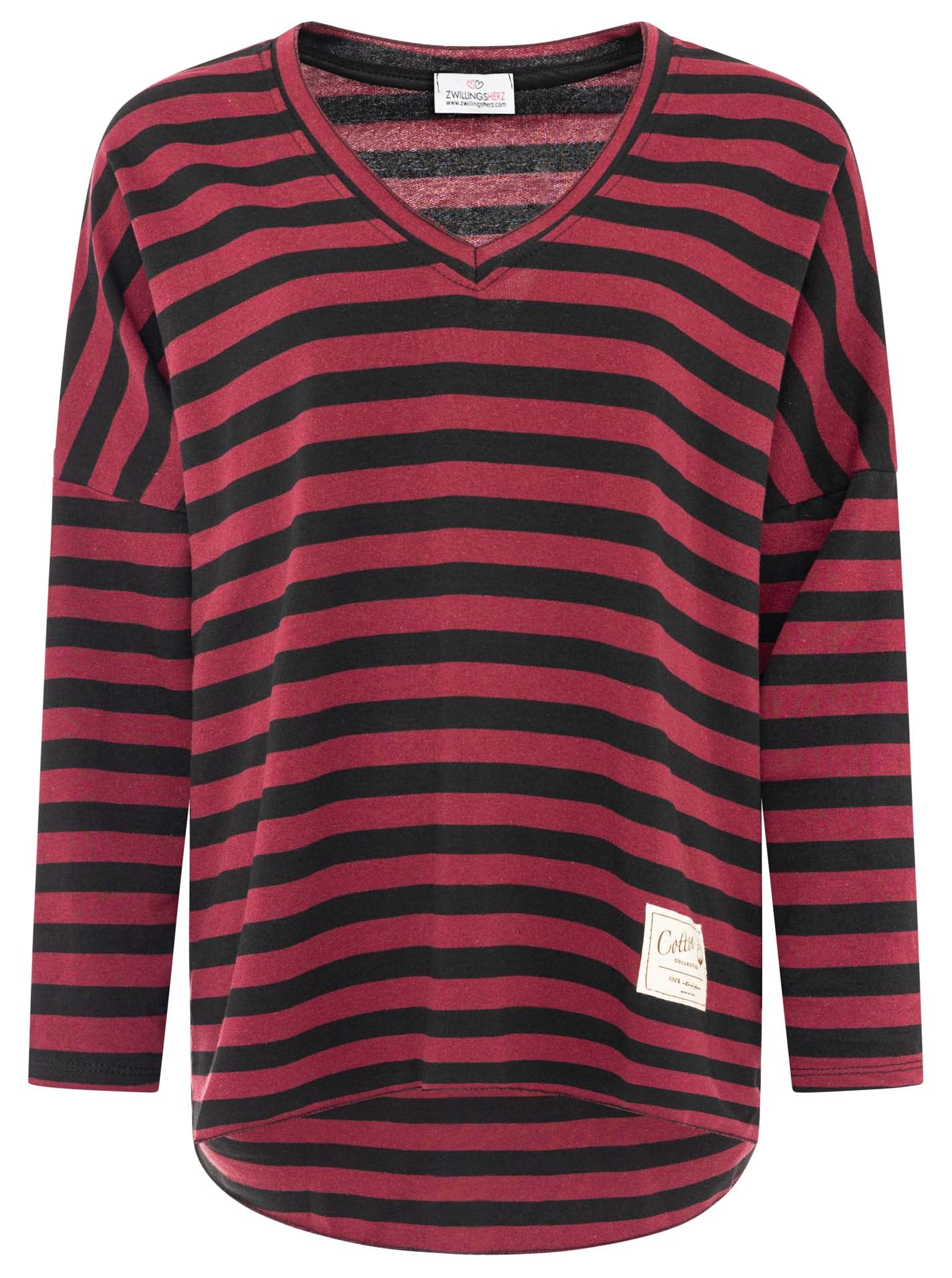 💕 Zwillingsherz Sweatshirt "Stripes" Sweater Oversize Bordeaux