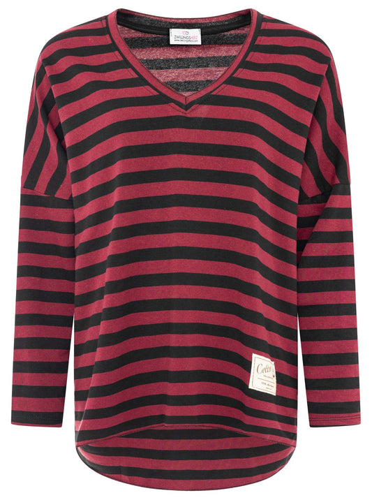 💕 Zwillingsherz Sweatshirt "Stripes" Sweater Oversize Bordeaux