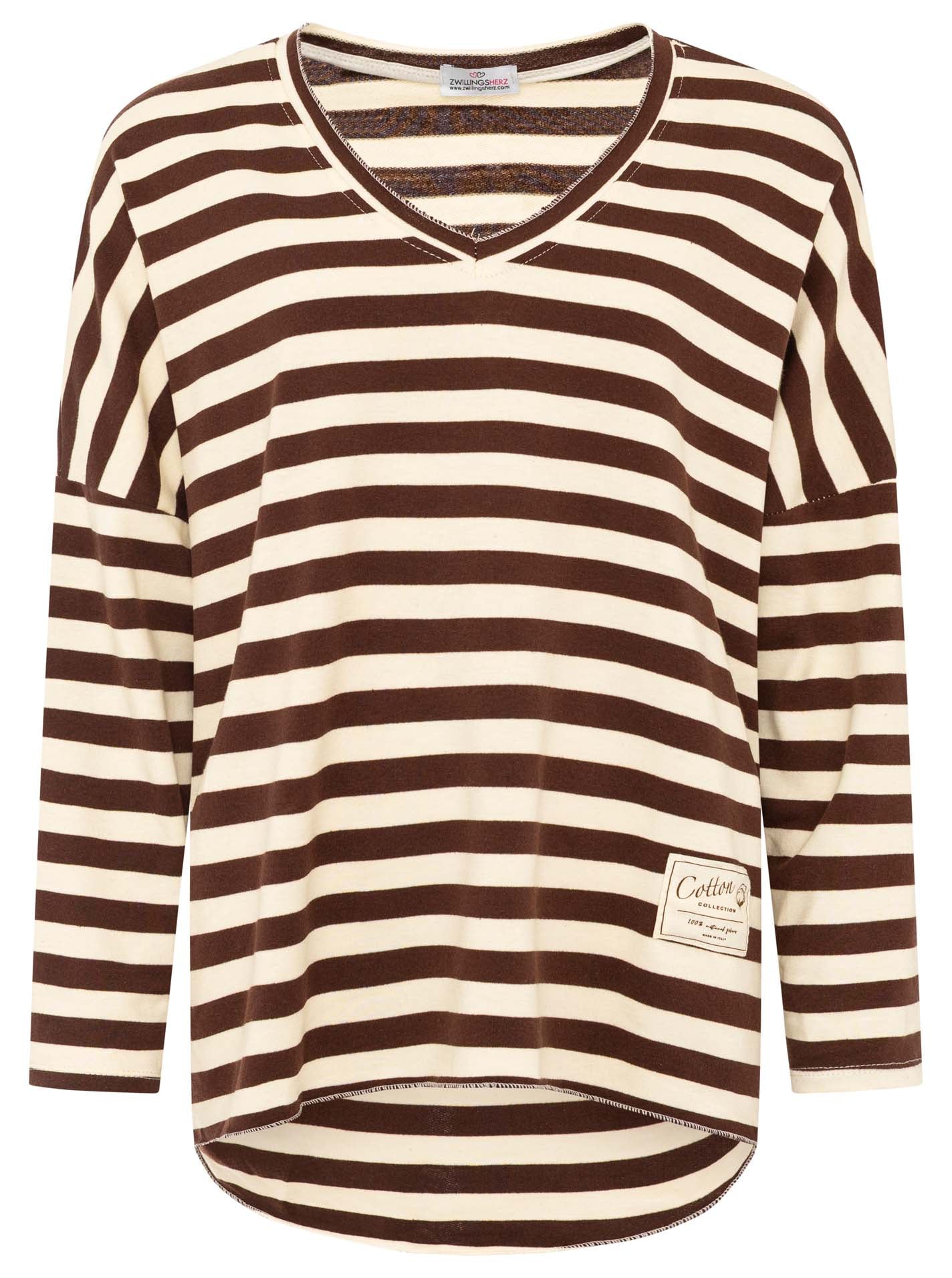 💕 Zwillingsherz Sweatshirt "Stripes" Sweater Oversize Braun
