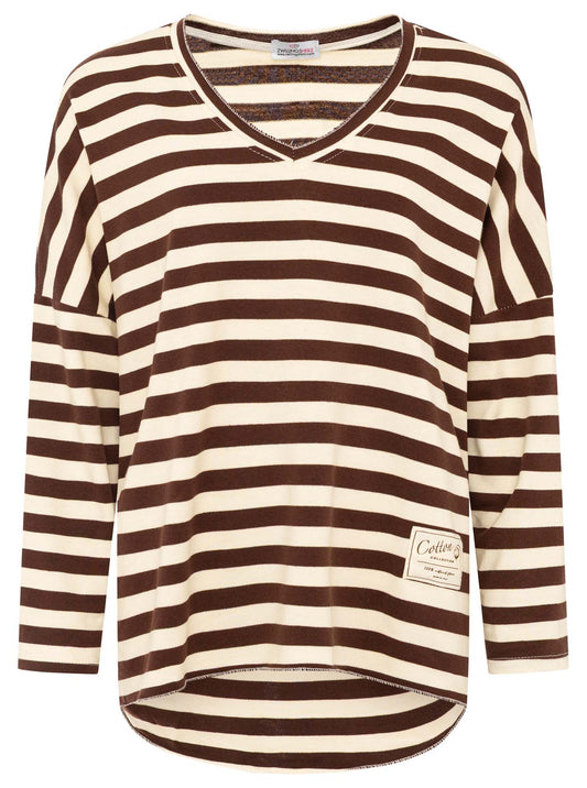 💕 Zwillingsherz Sweatshirt "Stripes" Sweater Oversize Braun