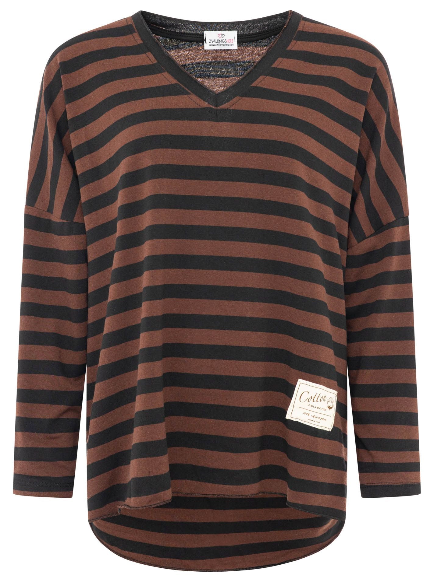 💕 Zwillingsherz Sweatshirt "Stripes" Sweater Oversize Dunkelbraun