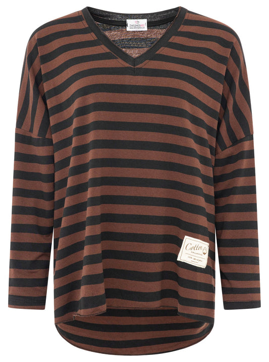 💕 Zwillingsherz Sweatshirt "Stripes" Sweater Oversize Dunkelbraun