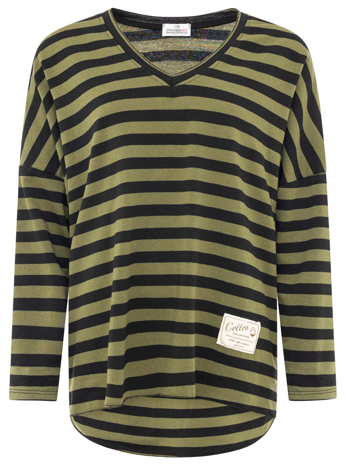 💕 Zwillingsherz Sweatshirt "Stripes" Sweater Oversize Grün