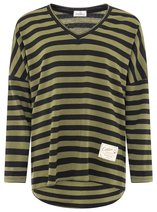 💕 Zwillingsherz Sweatshirt "Stripes" Sweater Oversize Grün
