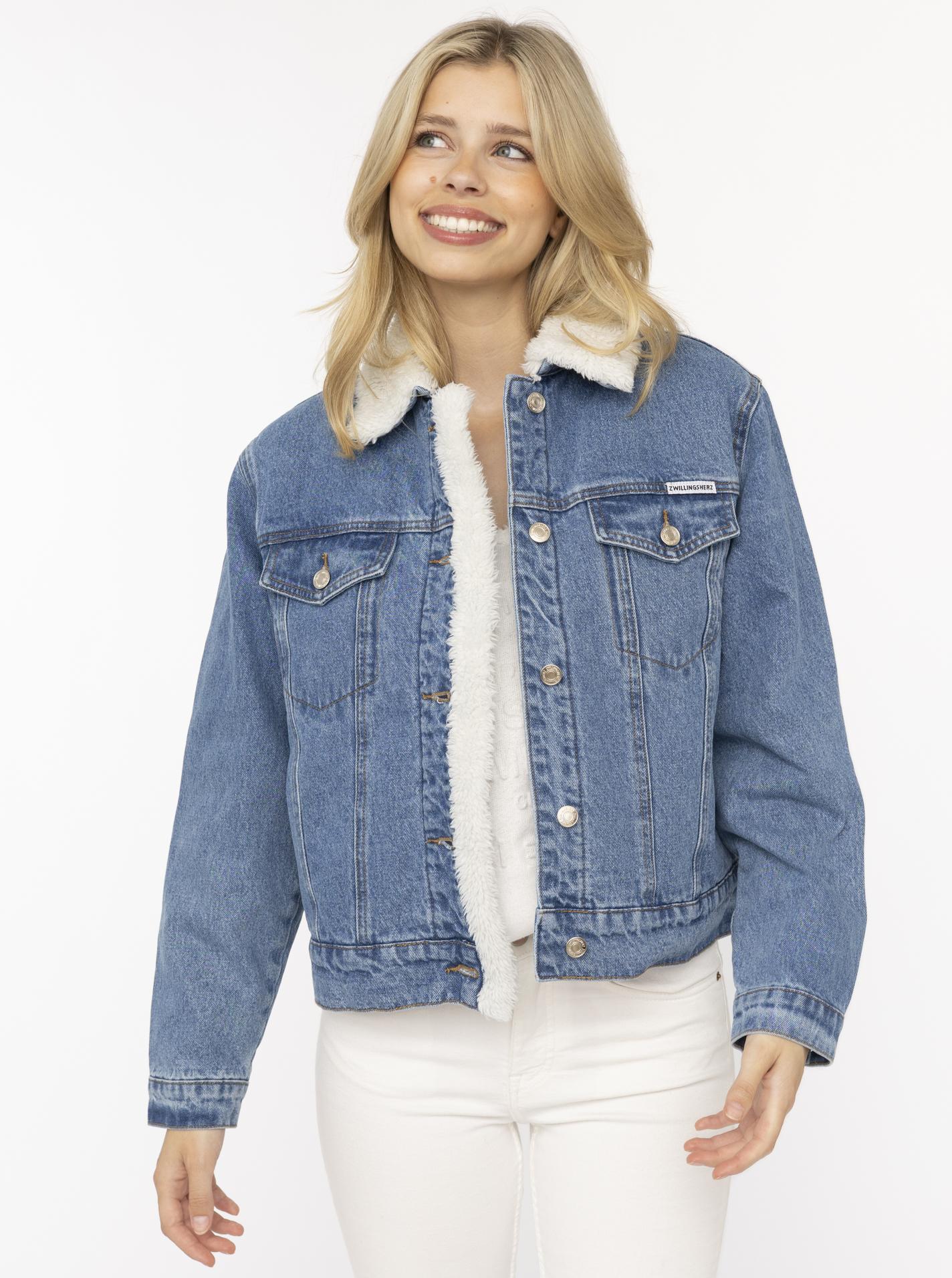 💕 Zwillingsherz Jeansjacke "Teddyfell" Blau
