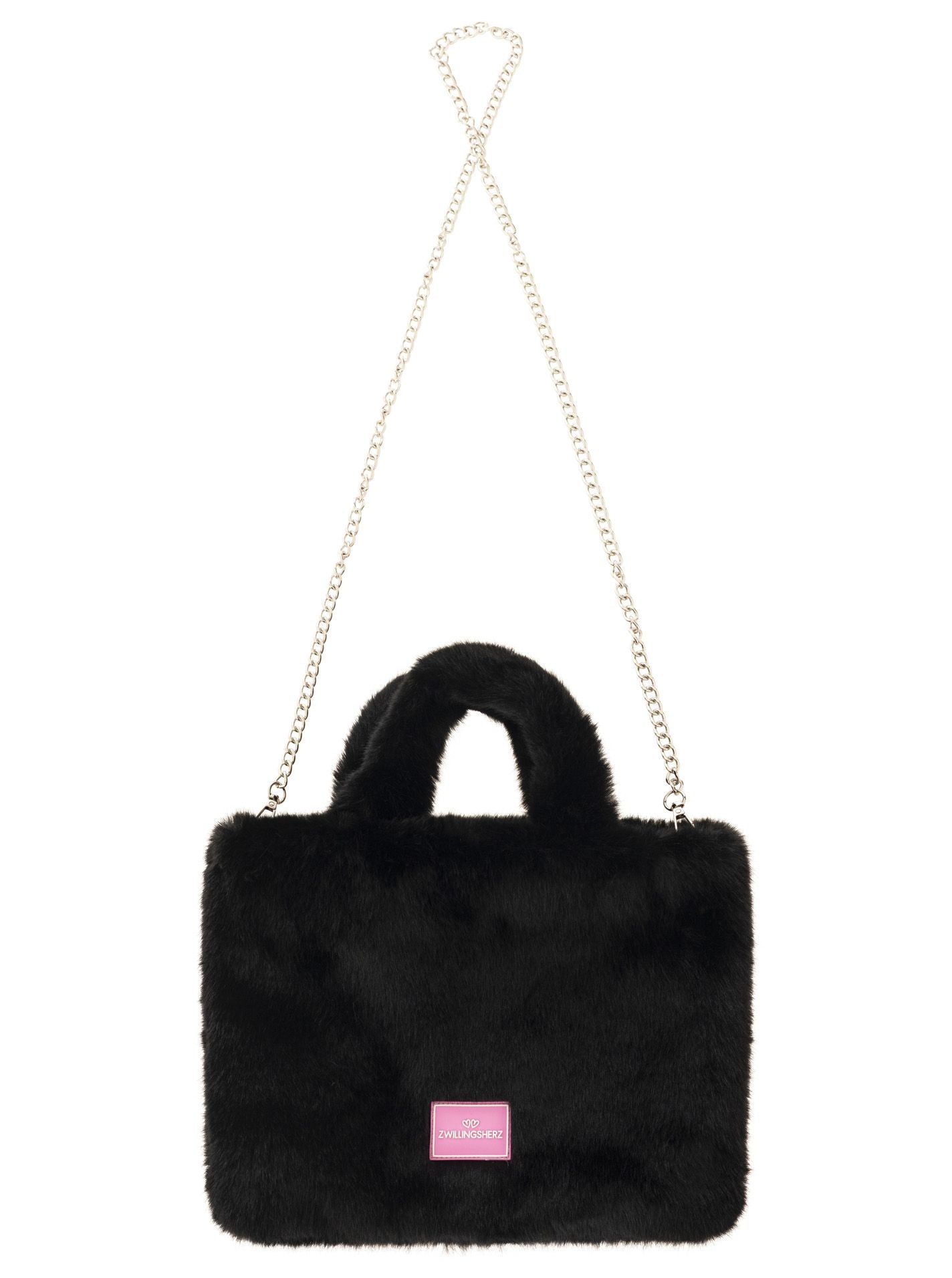 💕 Zwillingsherz Shopper XXL mit Tragegurt "Flauschig" Schwarz
