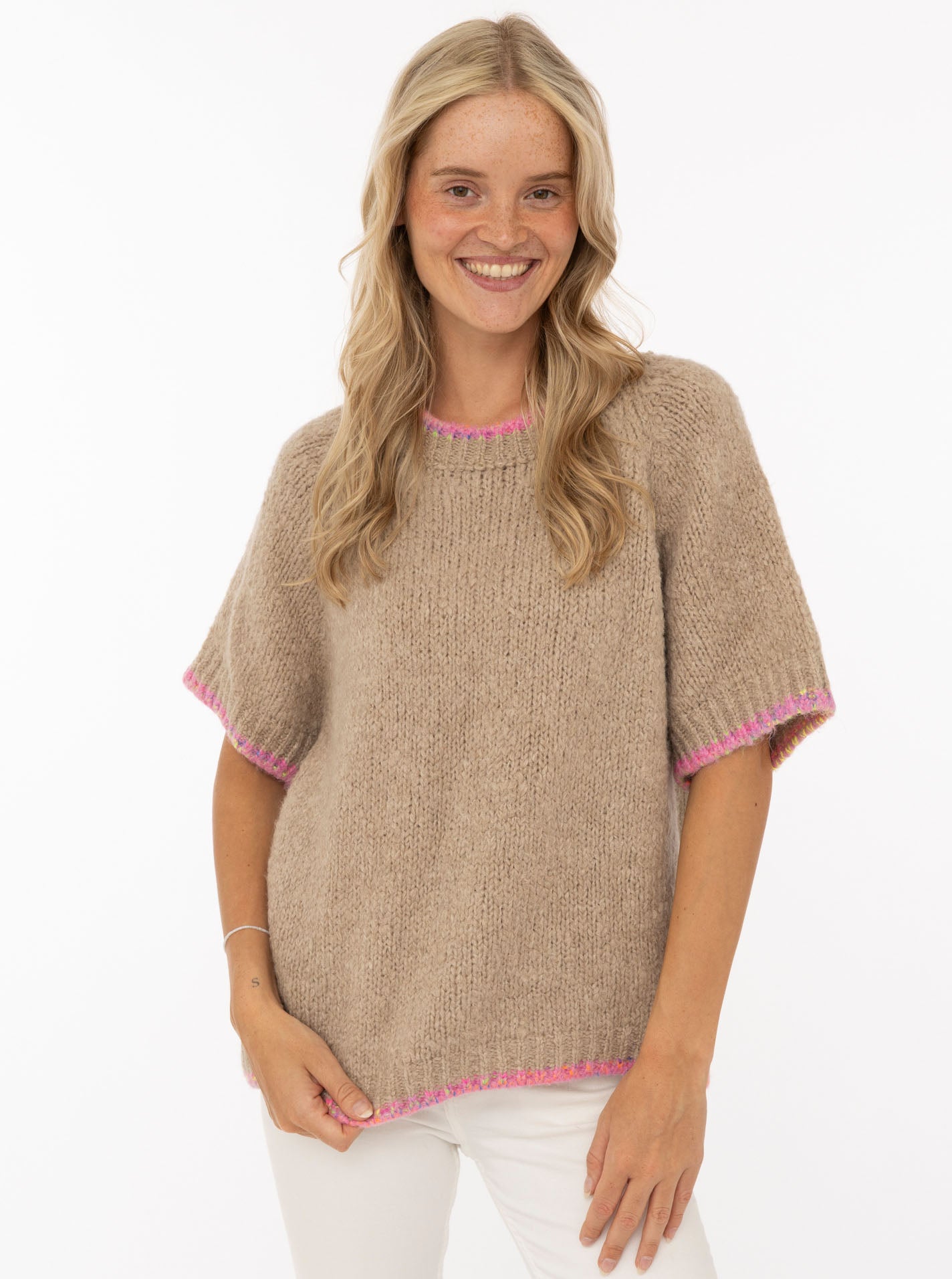 💕 Zwillingsherz Pullover Pulli "Neon Kante" Beige