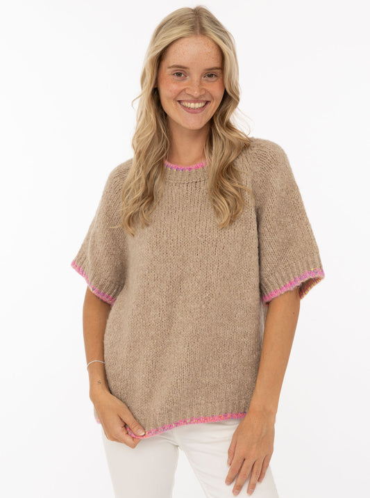 💕 Zwillingsherz Pullover Pulli "Neon Kante" Beige