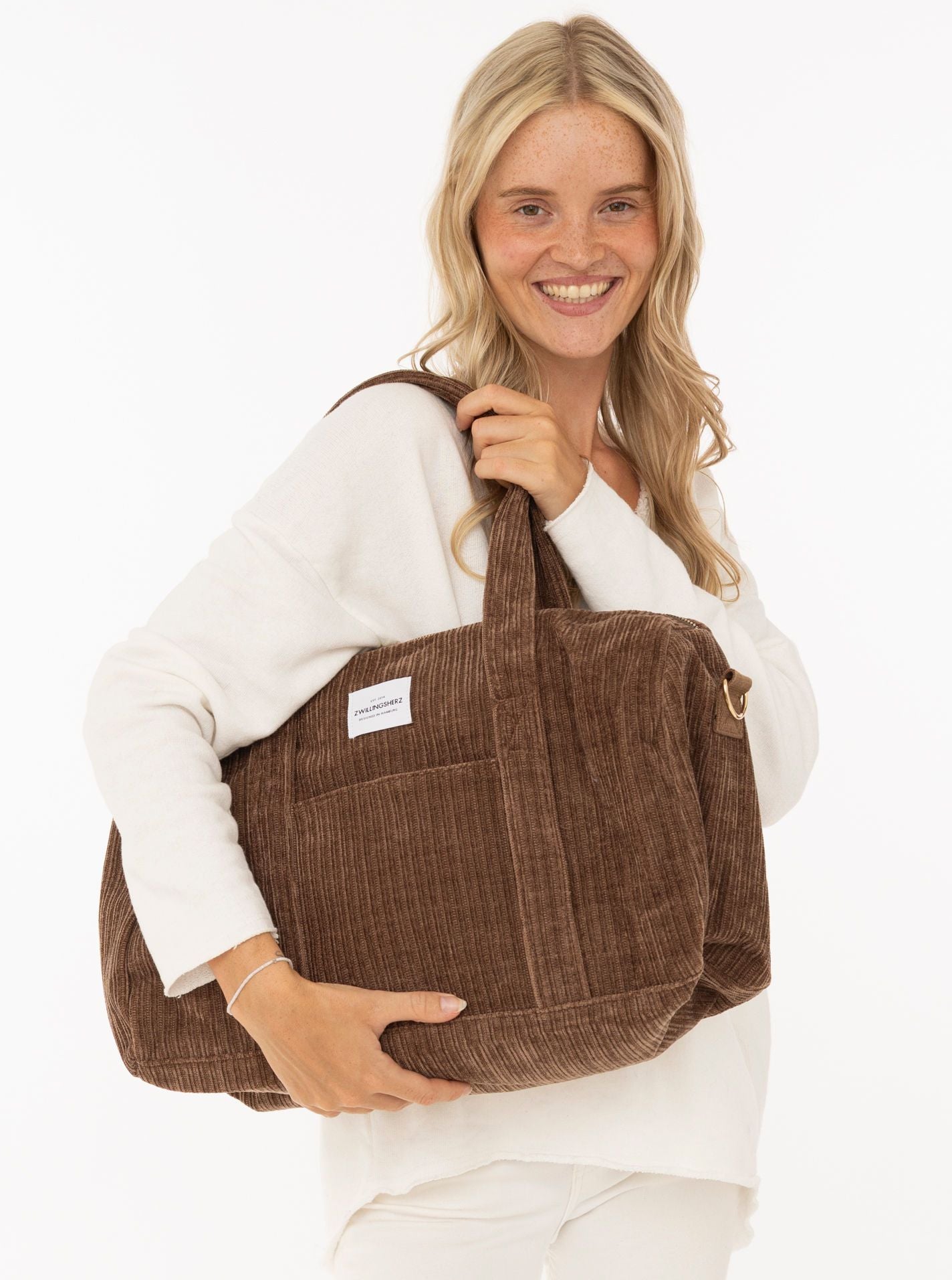 💕 Zwillingsherz XXL Weekender Cord "Uni" Braun