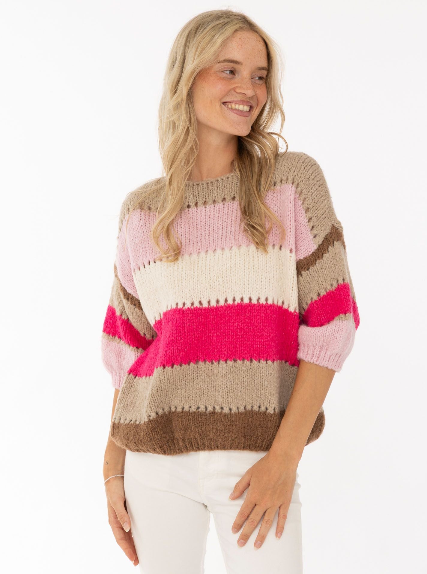 💕 Zwillingsherz Pullover Pulli "Bunte Streifen" Pink