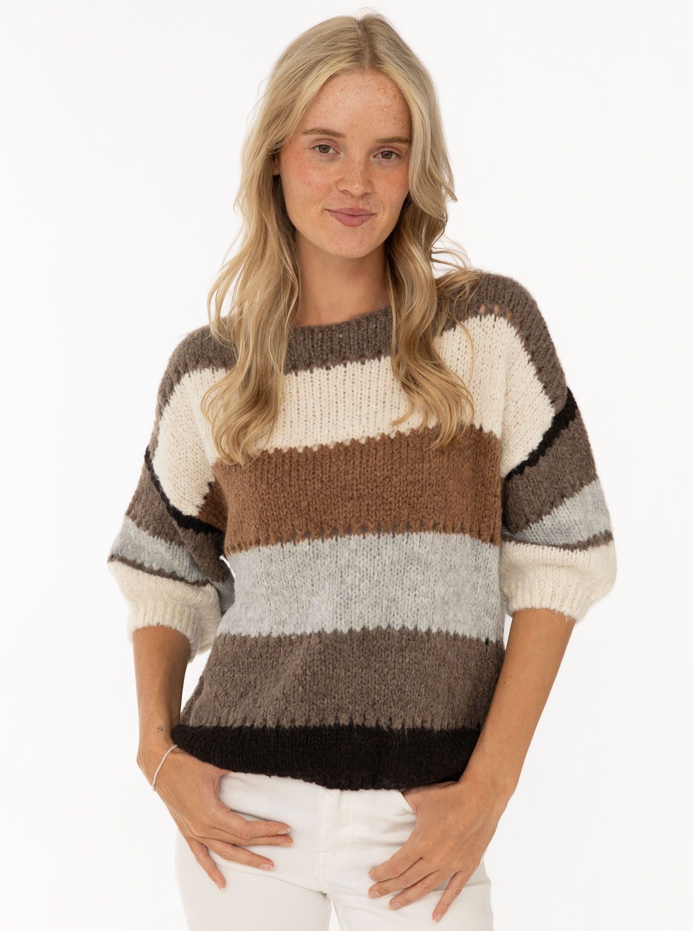 💕 Zwillingsherz Pullover Pulli "Bunte Streifen" Braun