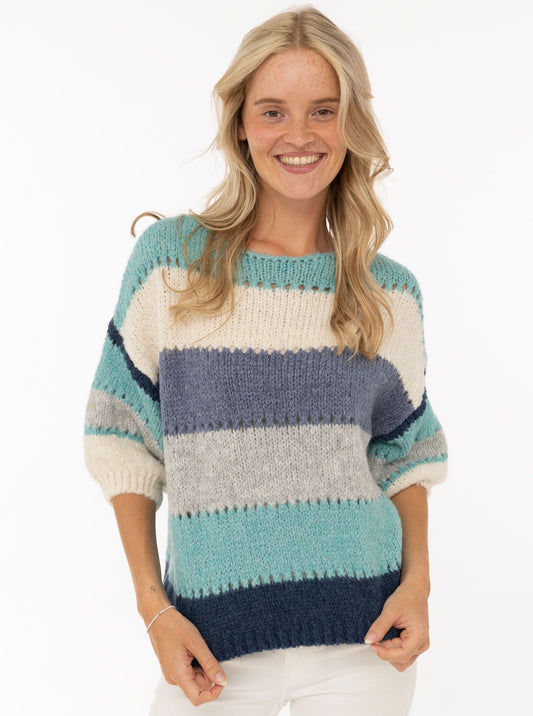 💕 Zwillingsherz Pullover Pulli "Bunte Streifen" Türkis