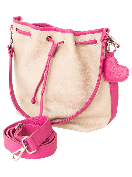 💕 Zwillingsherz Tasche "Drawstring Bag" 100 % Leder Mittelbeige