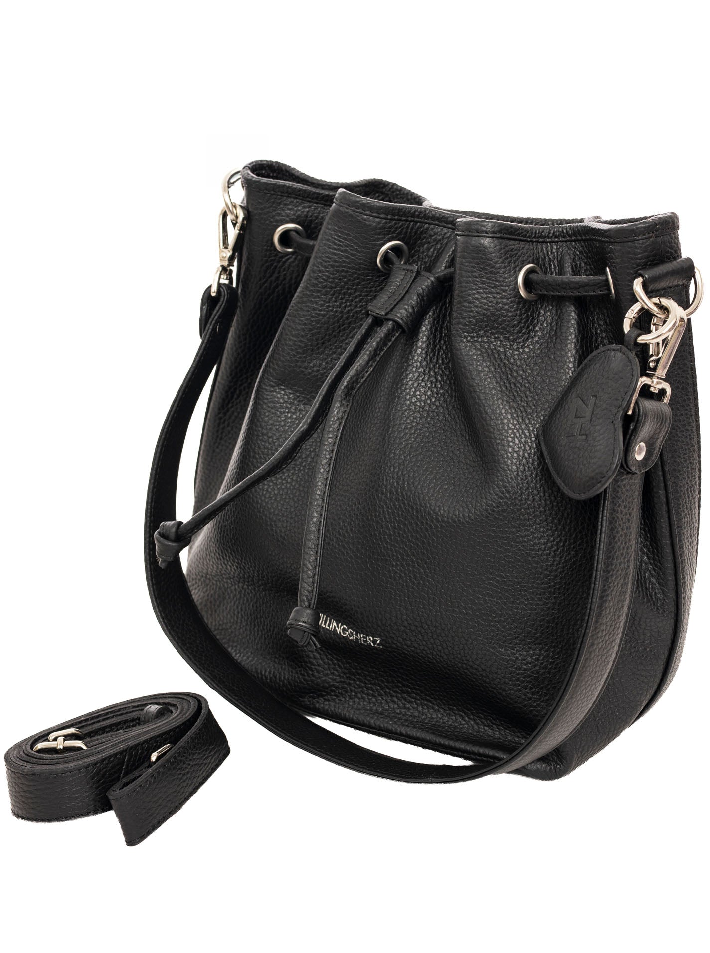 💕 Zwillingsherz Tasche "Drawstring Bag" 100 % Leder Schwarz
