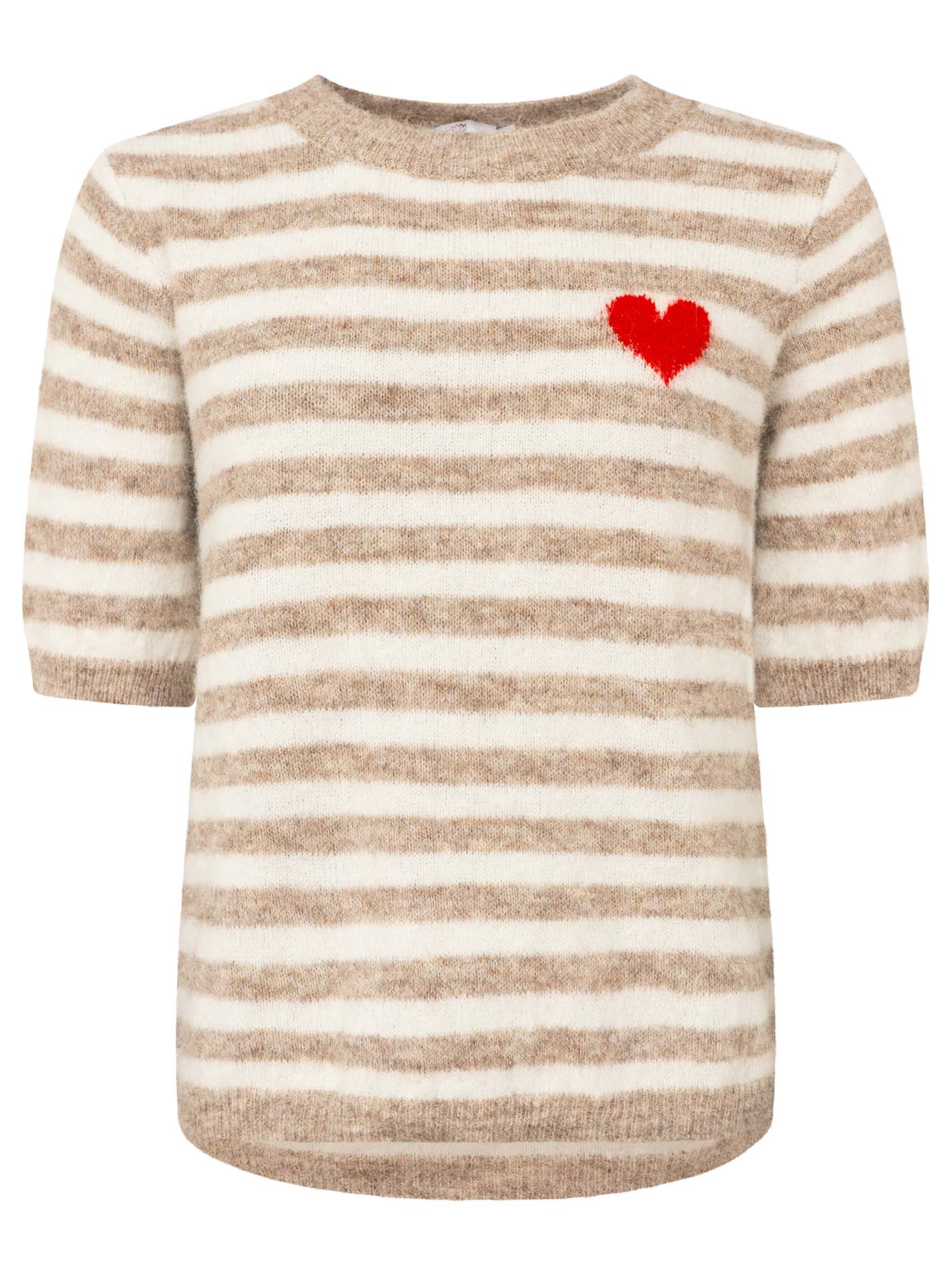 💕 Zwillingsherz Pullover Pulli "Stripes & Heart" Kurzarm Beige