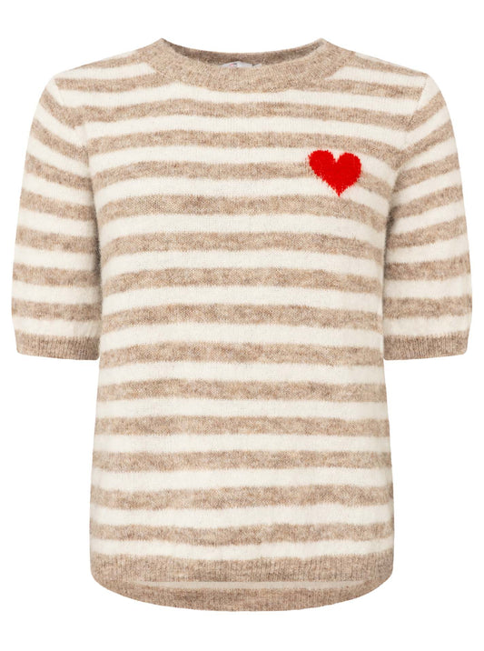 💕 Zwillingsherz Pullover Pulli "Stripes & Heart" Kurzarm Beige