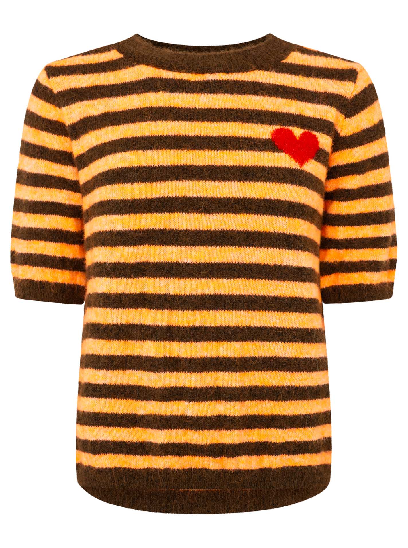 💕 Zwillingsherz Pullover Pulli "Stripes & Heart" Kurzarm Orange
