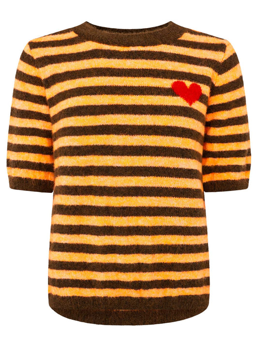 💕 Zwillingsherz Pullover Pulli "Stripes & Heart" Kurzarm Orange