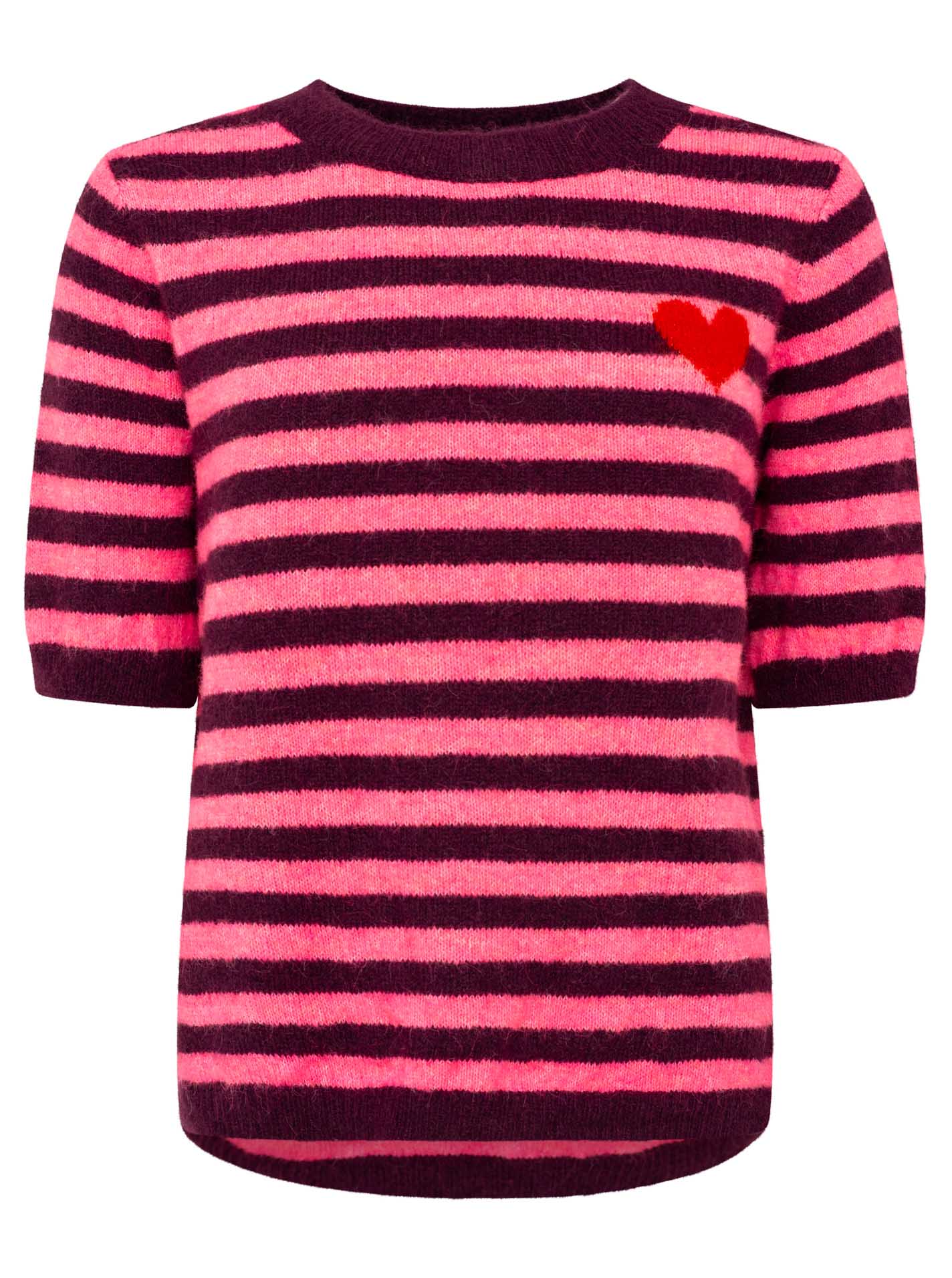 💕 Zwillingsherz Pullover Pulli "Stripes & Heart" Kurzarm Pink