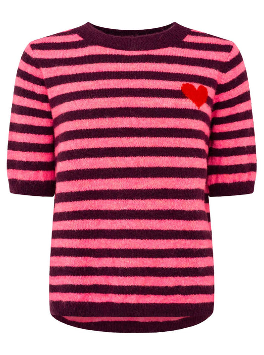 💕 Zwillingsherz Pullover Pulli "Stripes & Heart" Kurzarm Pink