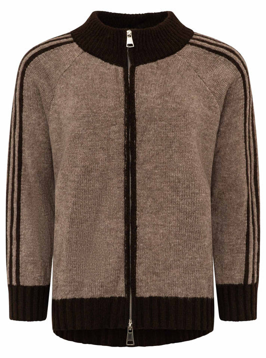 💕 Zwillingsherz Zipper Jacke "Ärmel Stripes" Braun