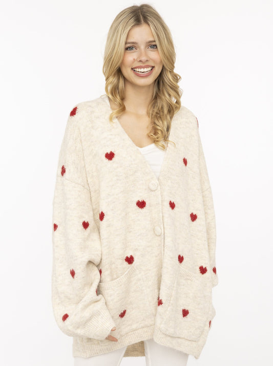 💕 Zwillingsherz Cardigan Strickjacke "Herzen" Oversize Beige