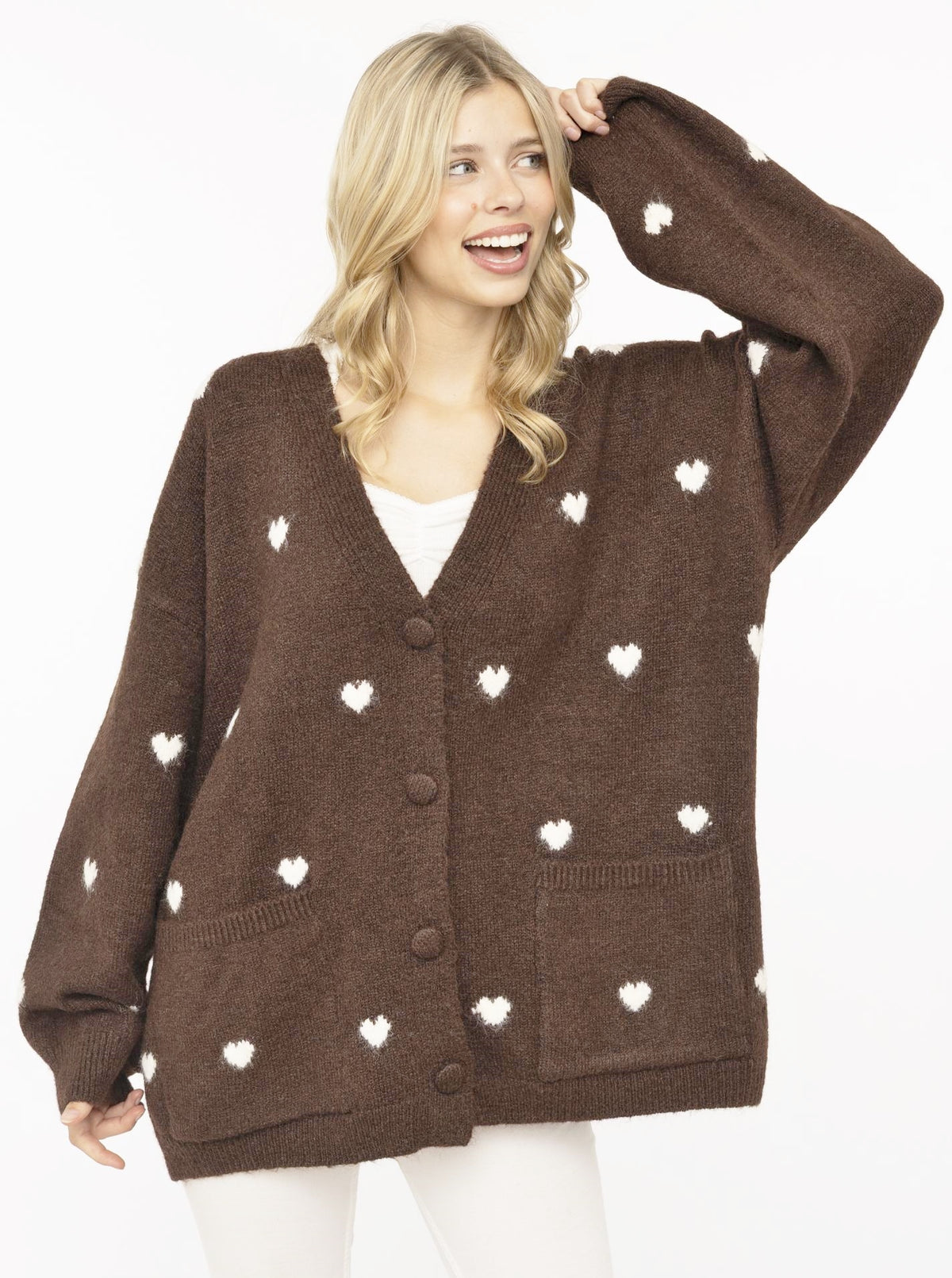 💕 Zwillingsherz Cardigan Strickjacke "Herzen" Oversize Braun