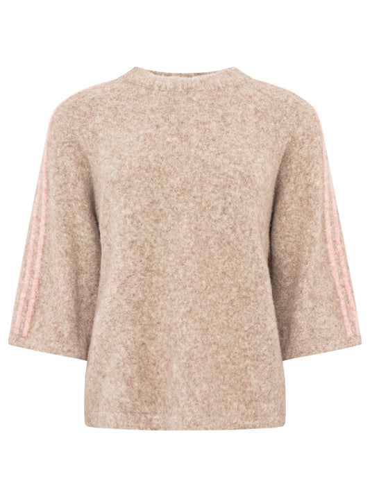 💕 Zwillingsherz Halbarm Pullover Pulli "Stripes" Beige