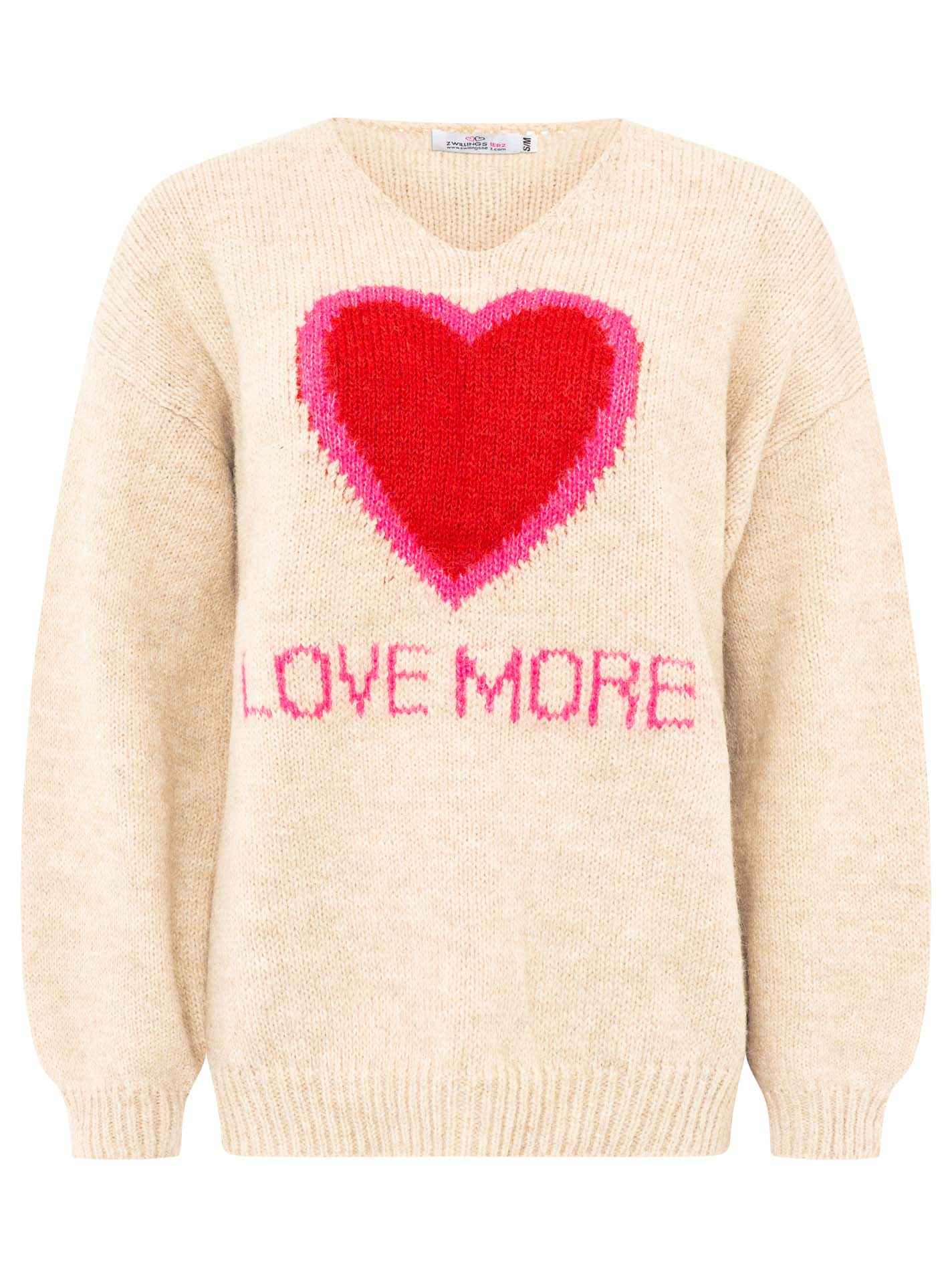 💕 Zwillingsherz Oversize Pullover Pulli "Love More" Beige
